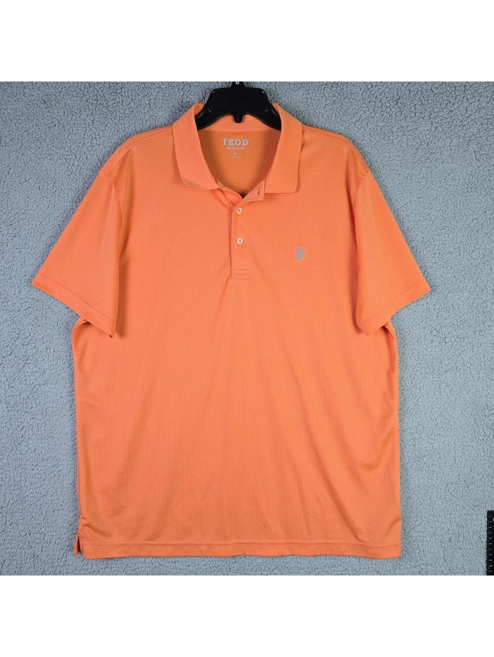 Izod Golf Polo Shirt Men's Size XL Orange with Geometric Pattern 100% Polyester